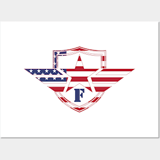 Letter F American Flag Monogram Initial Posters and Art